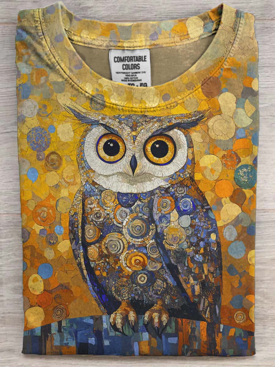 T-shirt décontracté imprimé hibou abstrait à manches courtes