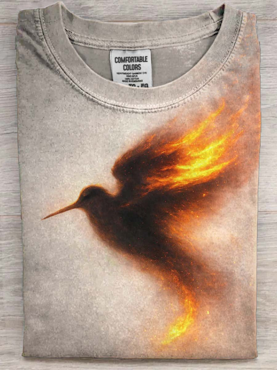 T-shirt Décontracté à Manches Courtes Imprimé Colibri Fiery