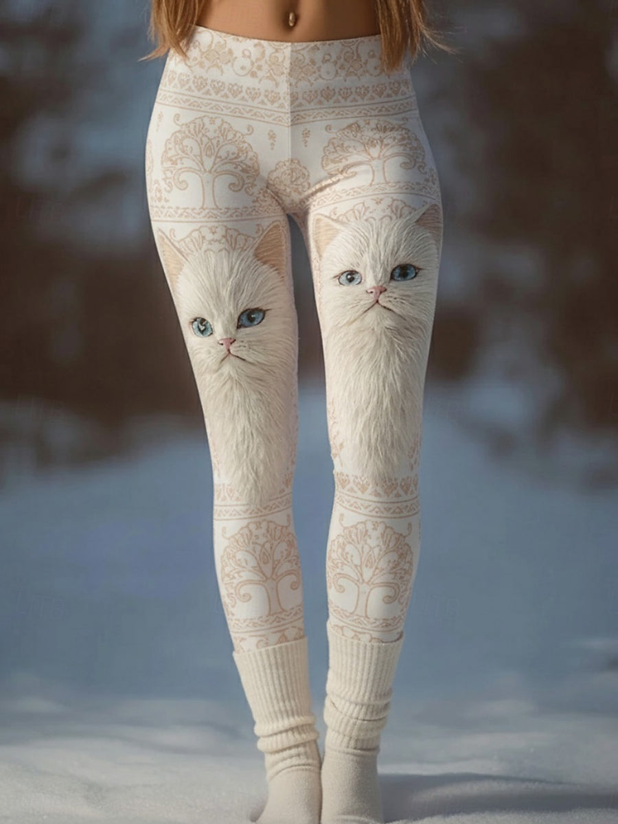 Leggings thermiques femme sur le thème du chaton