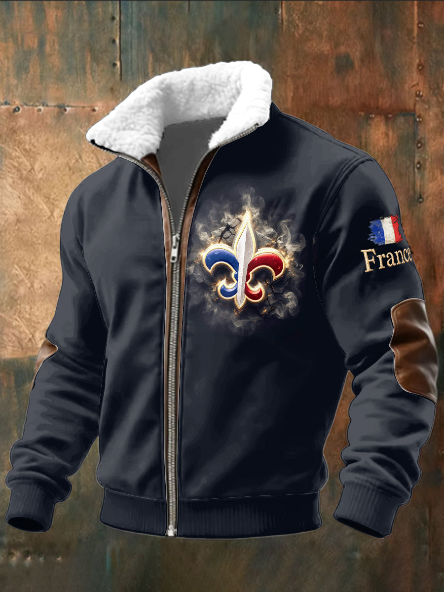 Veste Sweat Homme Drapeau Français Imprimé Bleu Marine