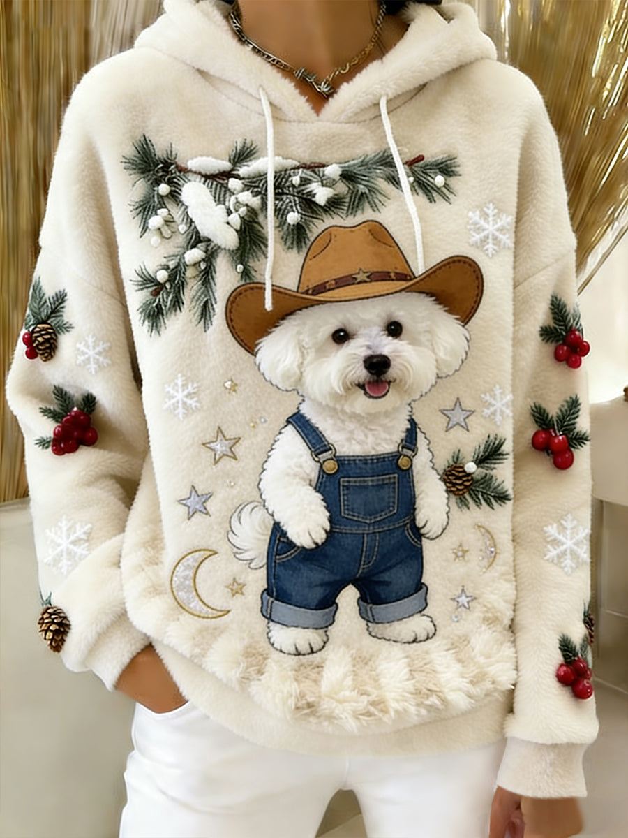 Sweat-shirt à capuche en flanelle à imprimé animal rétro femme