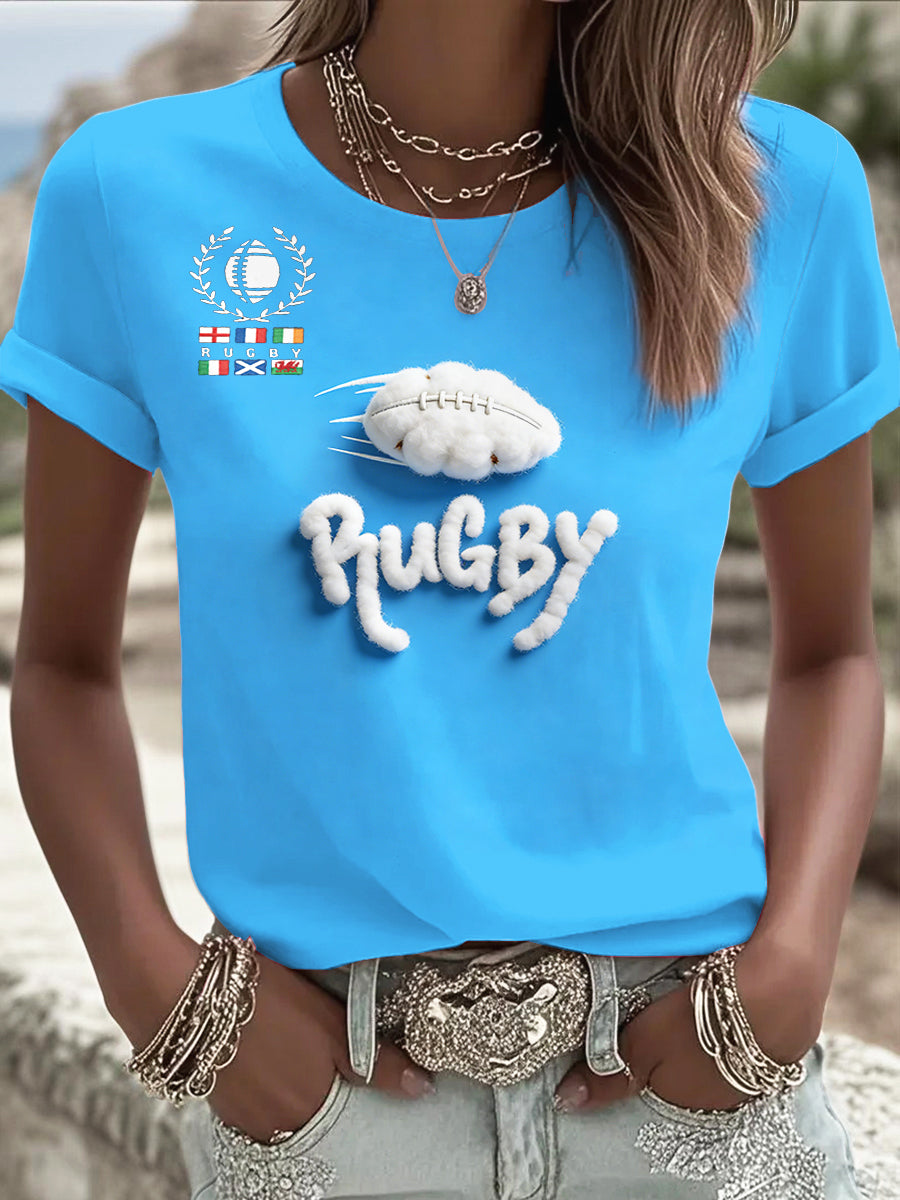 T-shirt décontracté bleu imprimé en 3D pour le Tournoi des Six Nations de rugby féminin en France