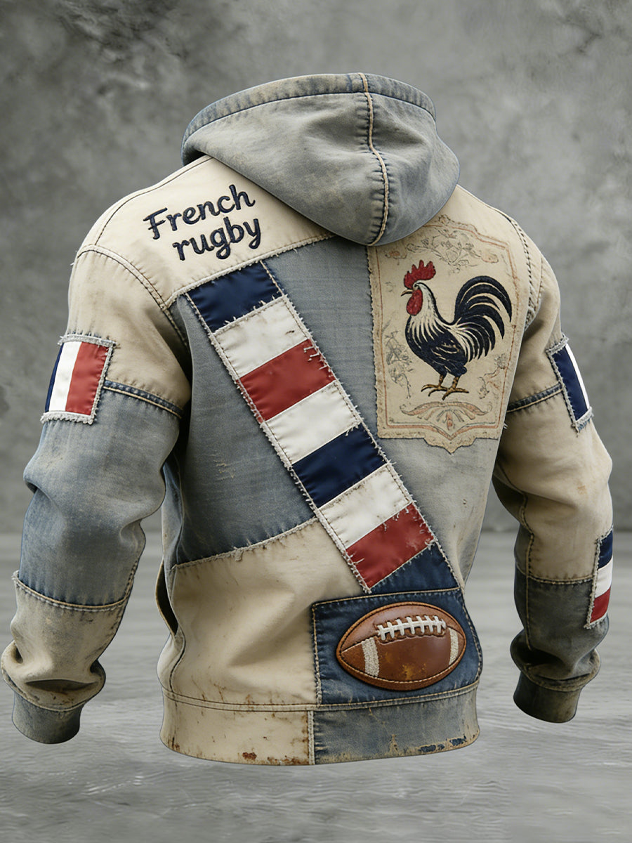 Sweat-shirt à capuche décontracté et confortable, style rétro français de rugby