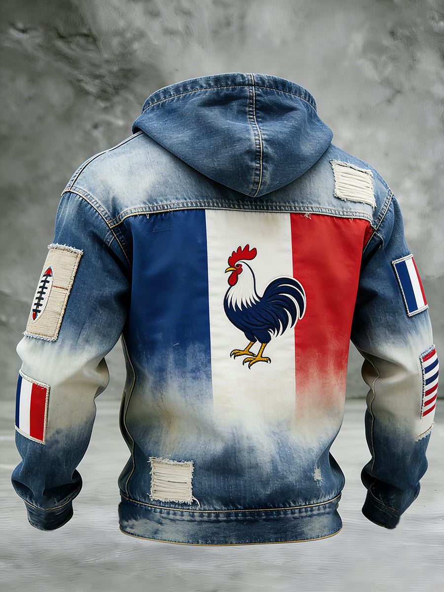 Rétro Français Rugby Décontracté Waffle Confort Sweat à Capuche