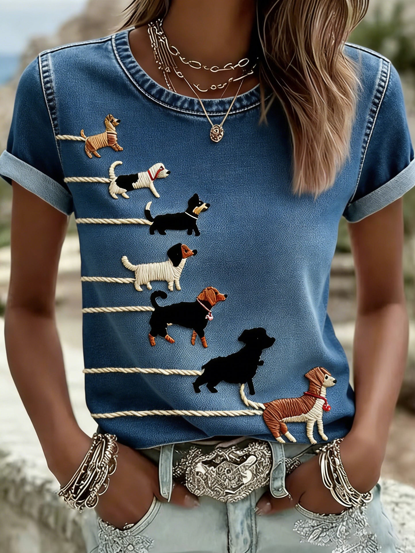 T-shirt imprimé chien pour femme