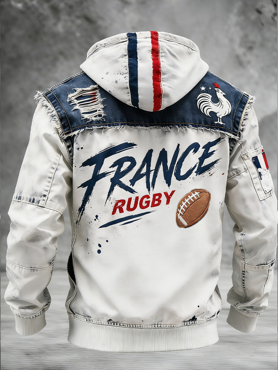 Sweat-shirt décontracté à imprimé rétro rugby français