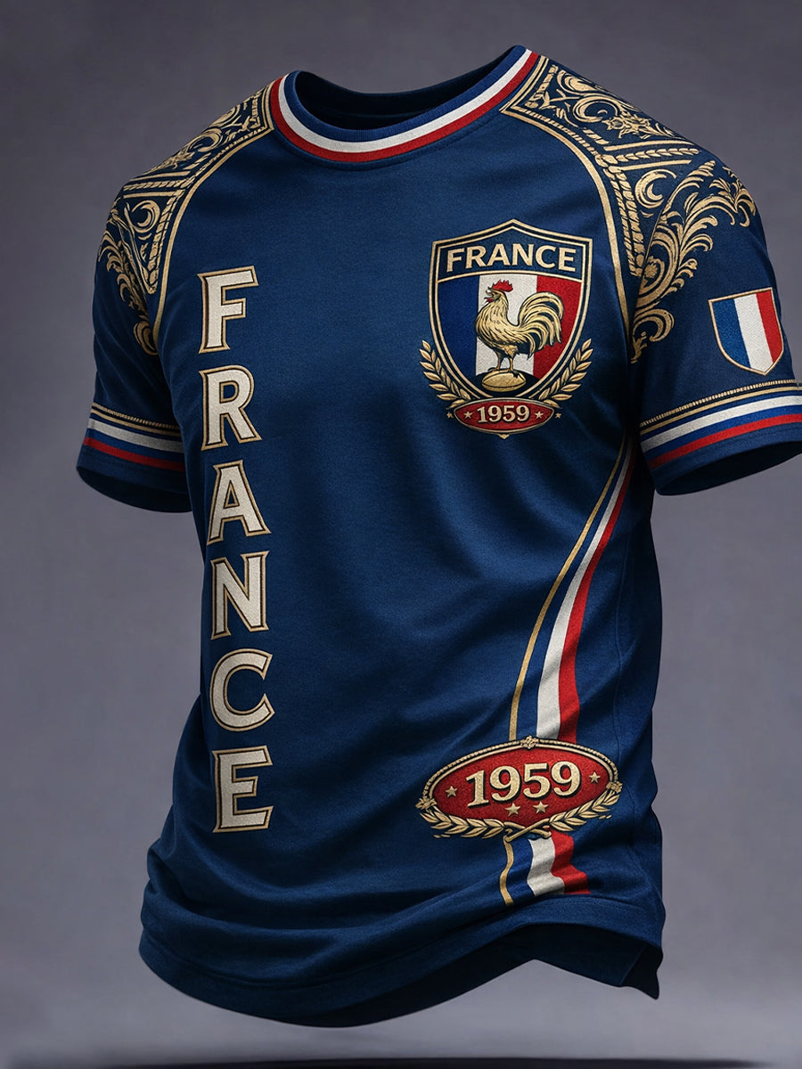T-shirt décontracté style rétro rugby français