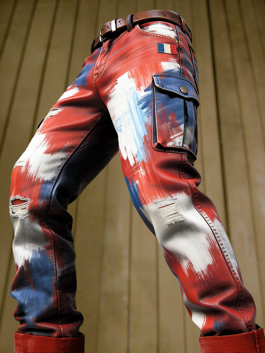 Pantalon De Travail Décontracté Homme Français Coloré Imprimé Graffiti