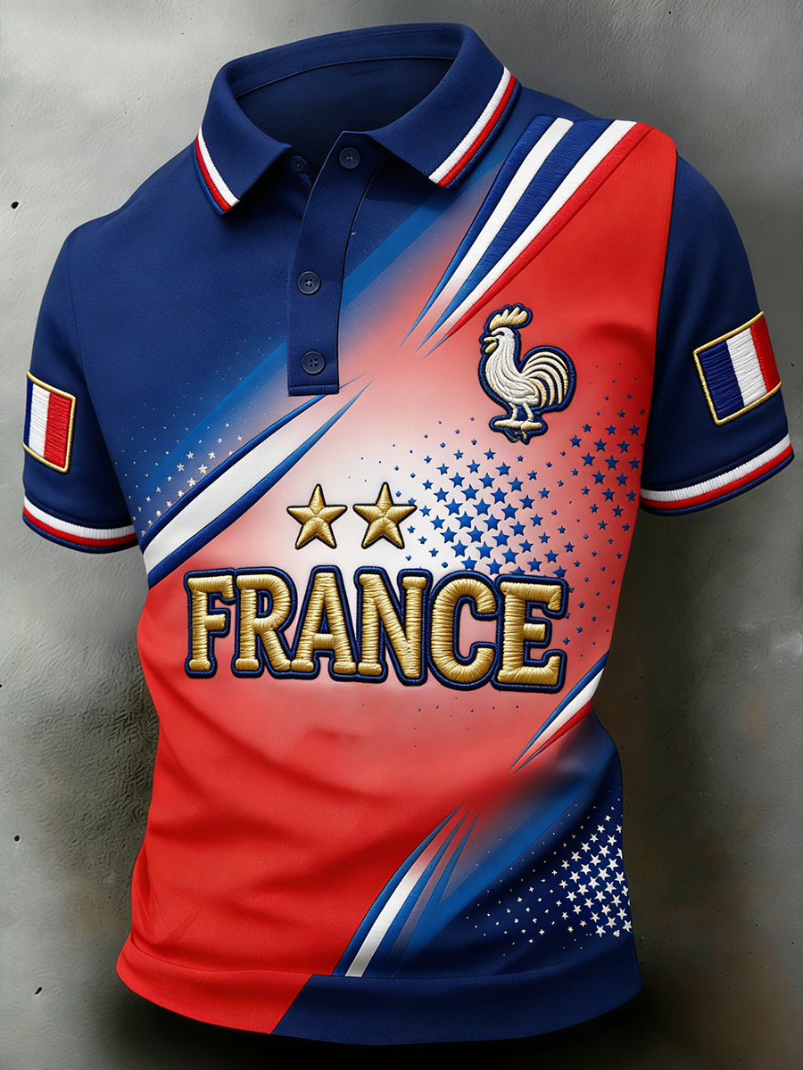 Chemise polo imprimée à manches courtes pour le football masculin