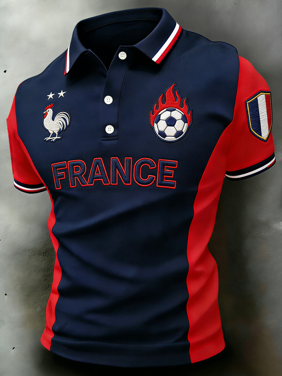 Polo pour hommes à imprimé en blocs de couleurs sur le thème du football