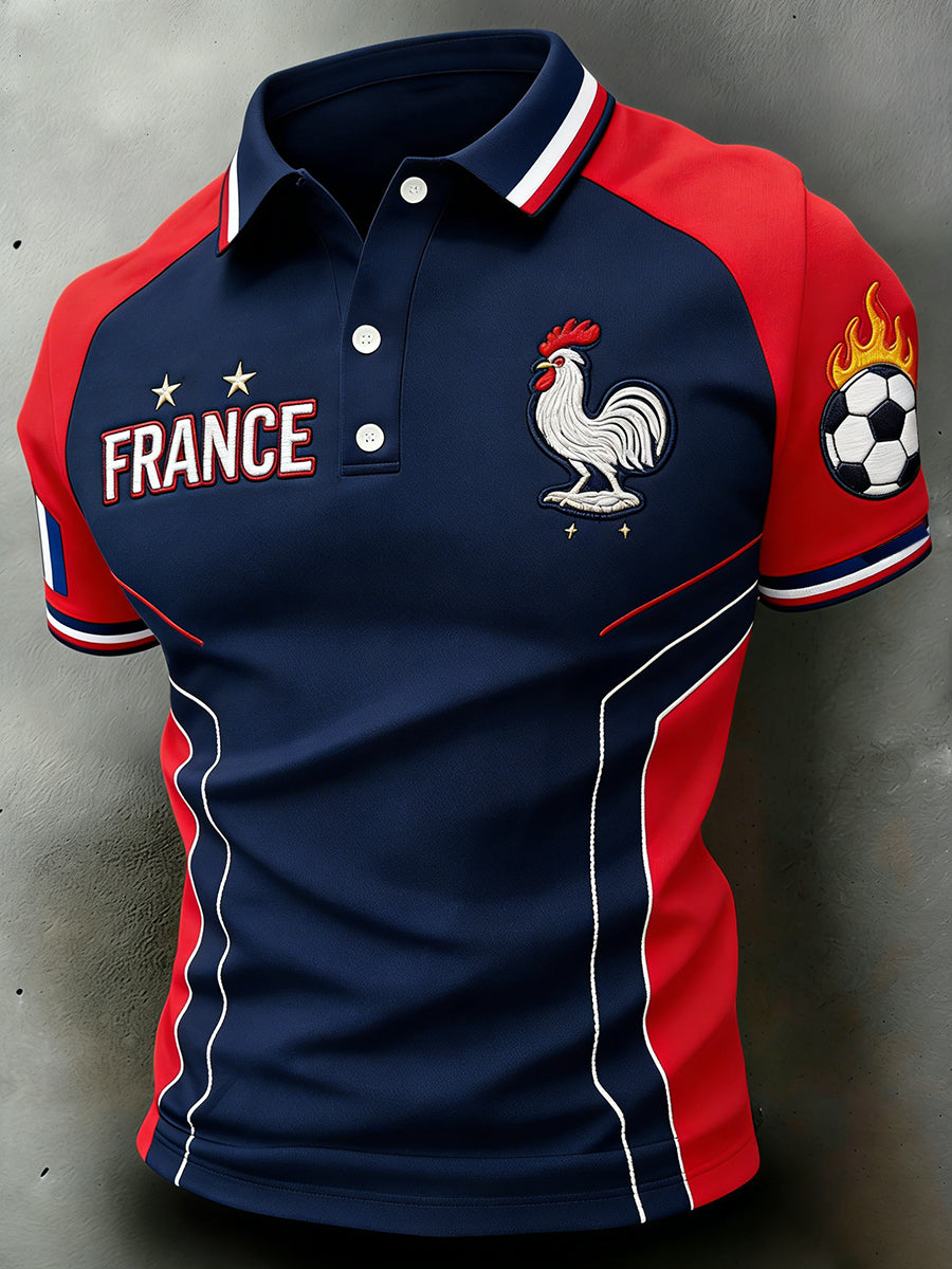 Polo pour hommes à imprimé en blocs de couleurs sur le thème du football