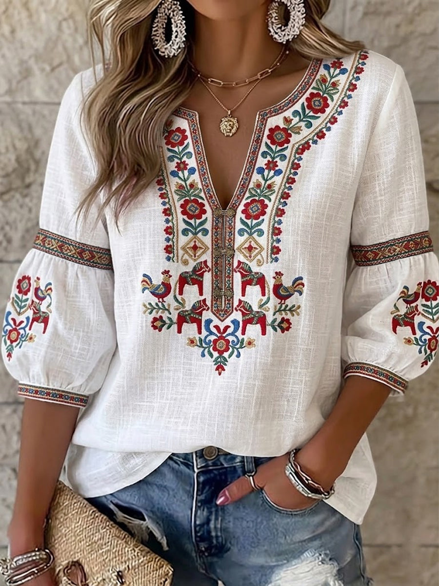 Blouse en lin et coton à inspiration suédoise de style vintage pour femme