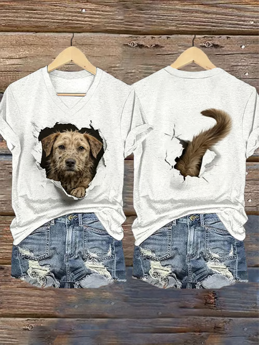 T-shirt à manches courtes pour femmes avec impression d'art canine