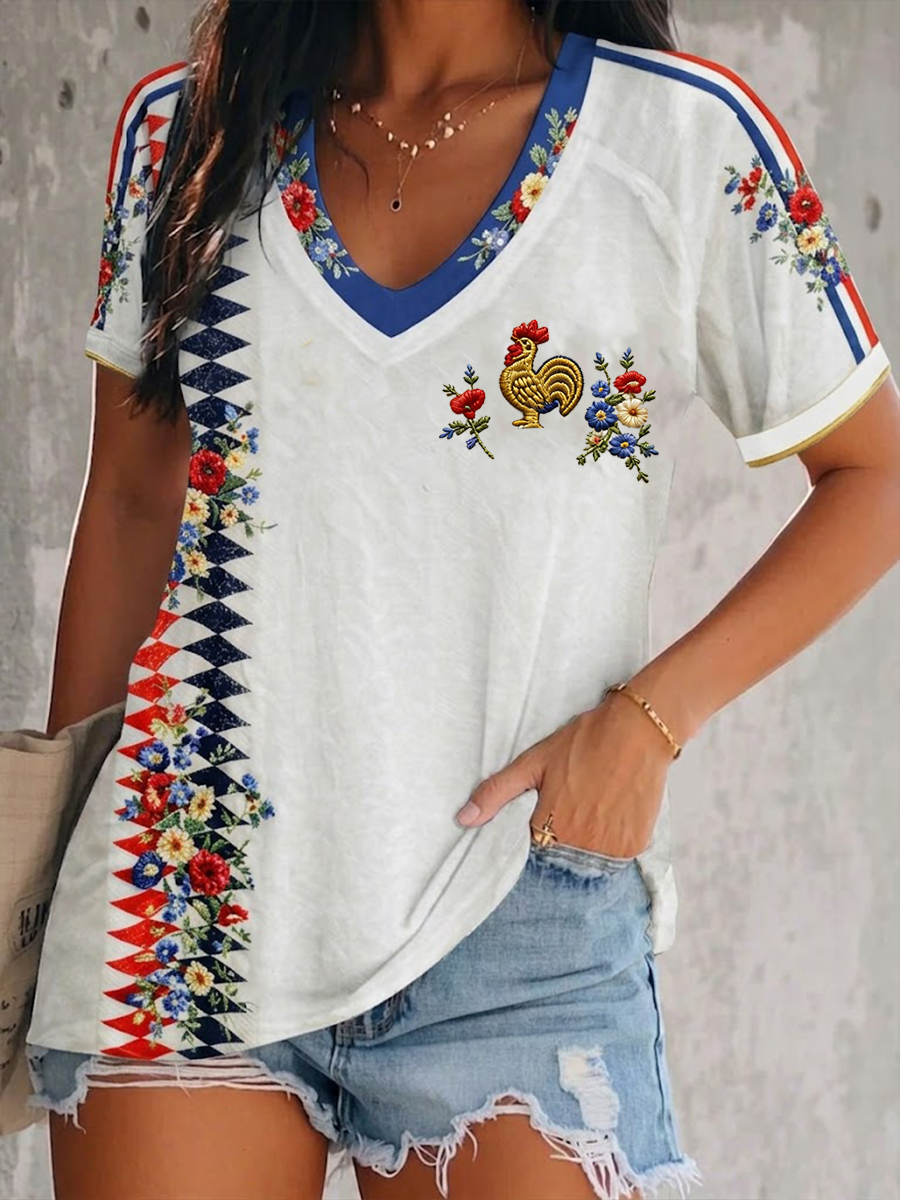 T-shirt à manches courtes France Double Layer Neck pour femme
