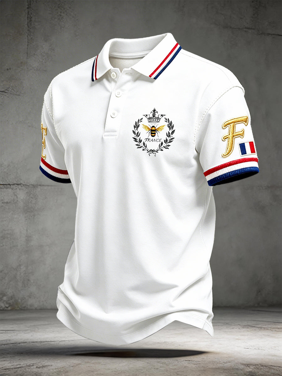 Polo Homme Blanc À Manches Courtes Décontracté Imprimé Français