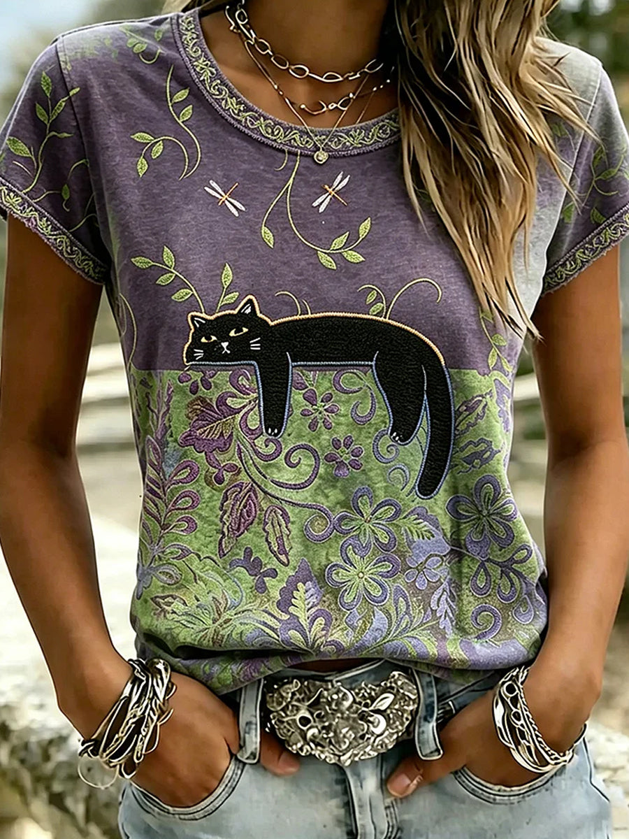 T-shirt décontracté vintage pour femmes avec imprimé d'art animalier