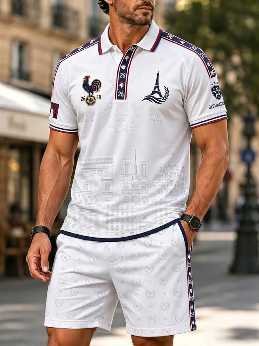 Ensemble décontracté polo et short rétro à imprimé football français 2026