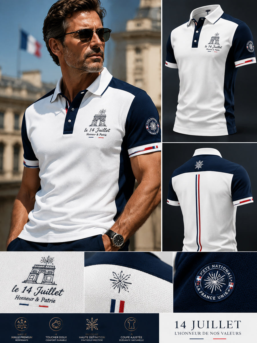 Polo décontracté rétro pour hommes, motif patchwork, fête nationale française