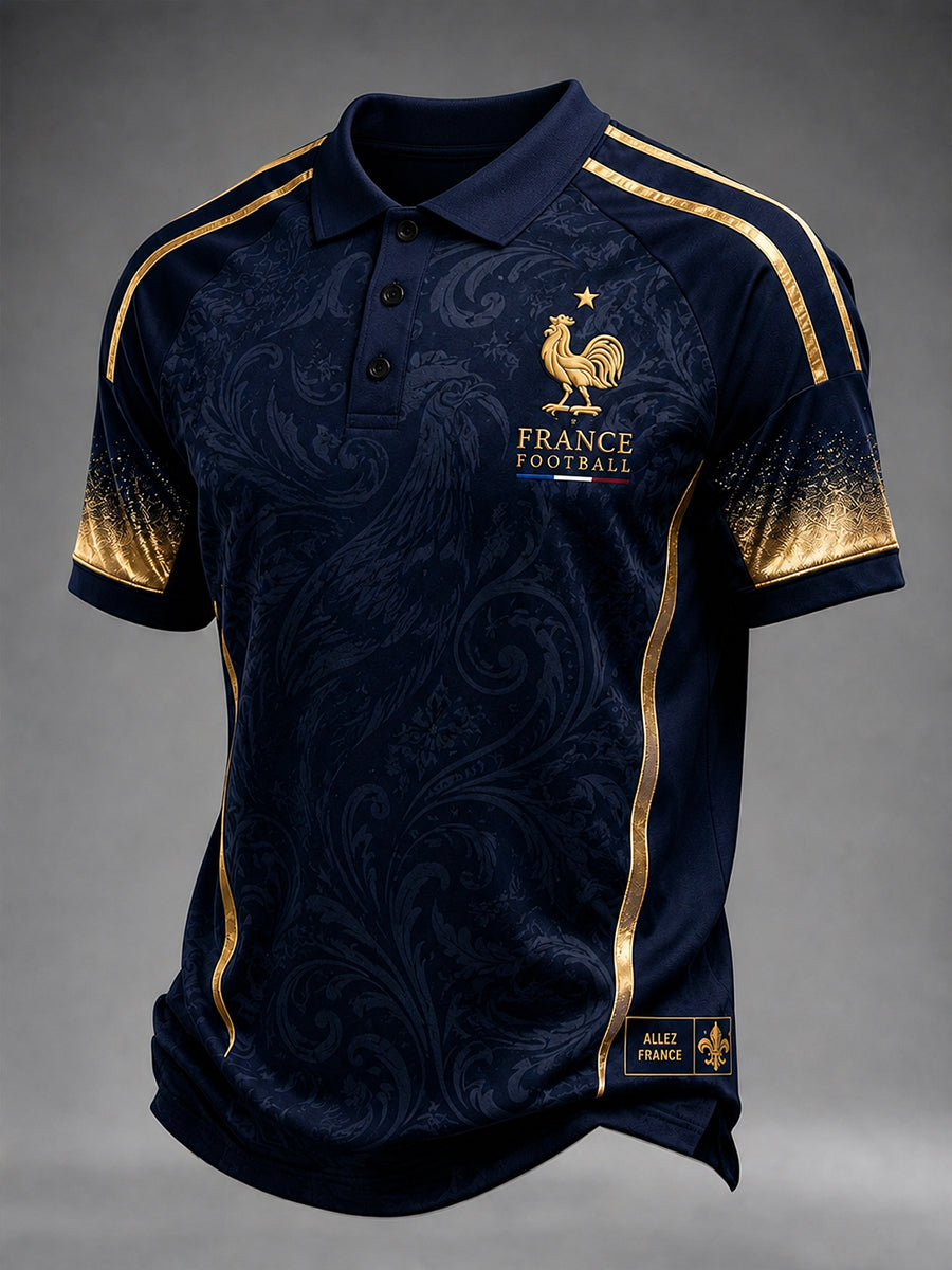 T-shirt polo décontracté avec impression d’art fan de football français rétro