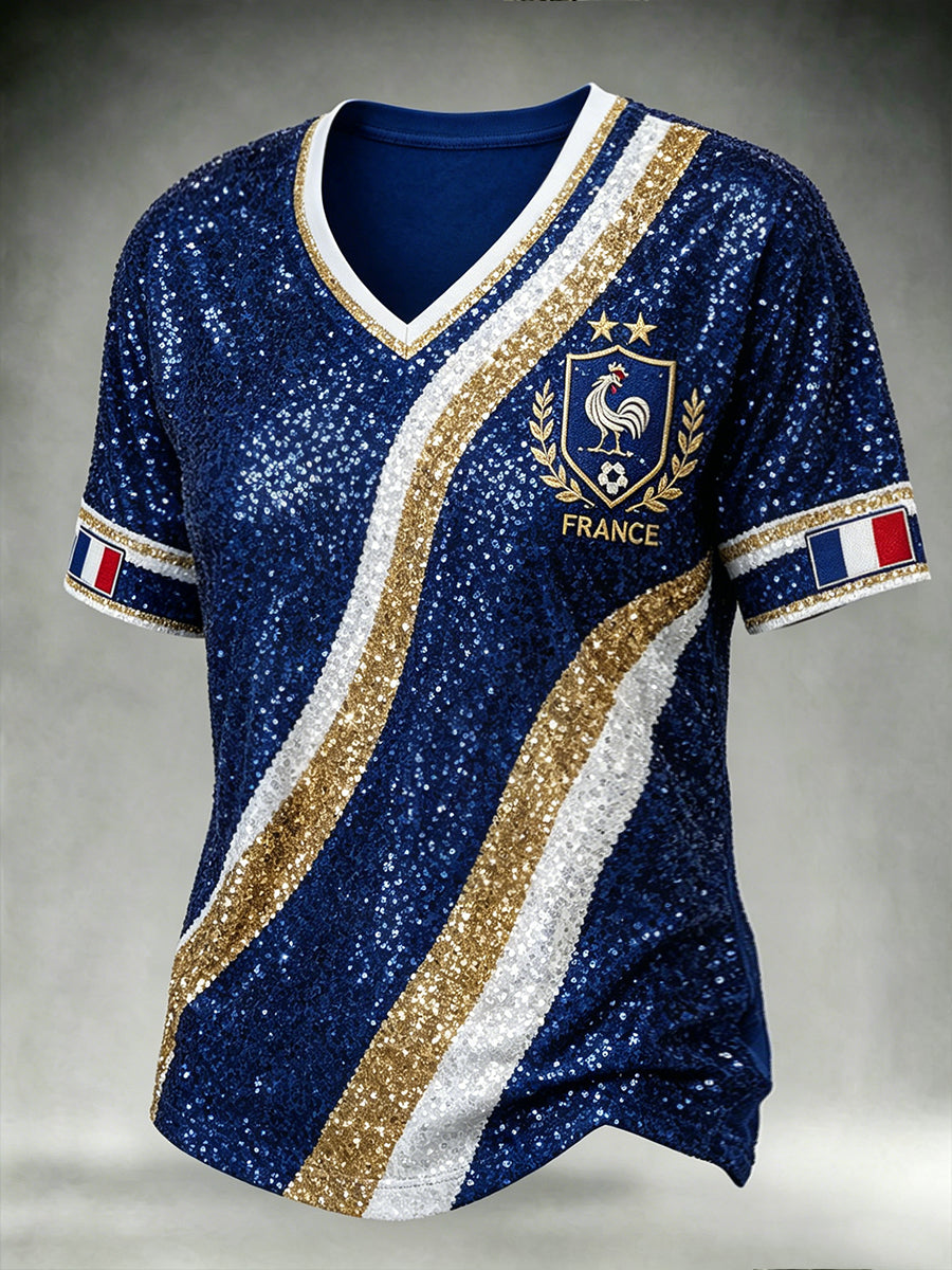 T-shirt à col en V pour le football français, modèle homme