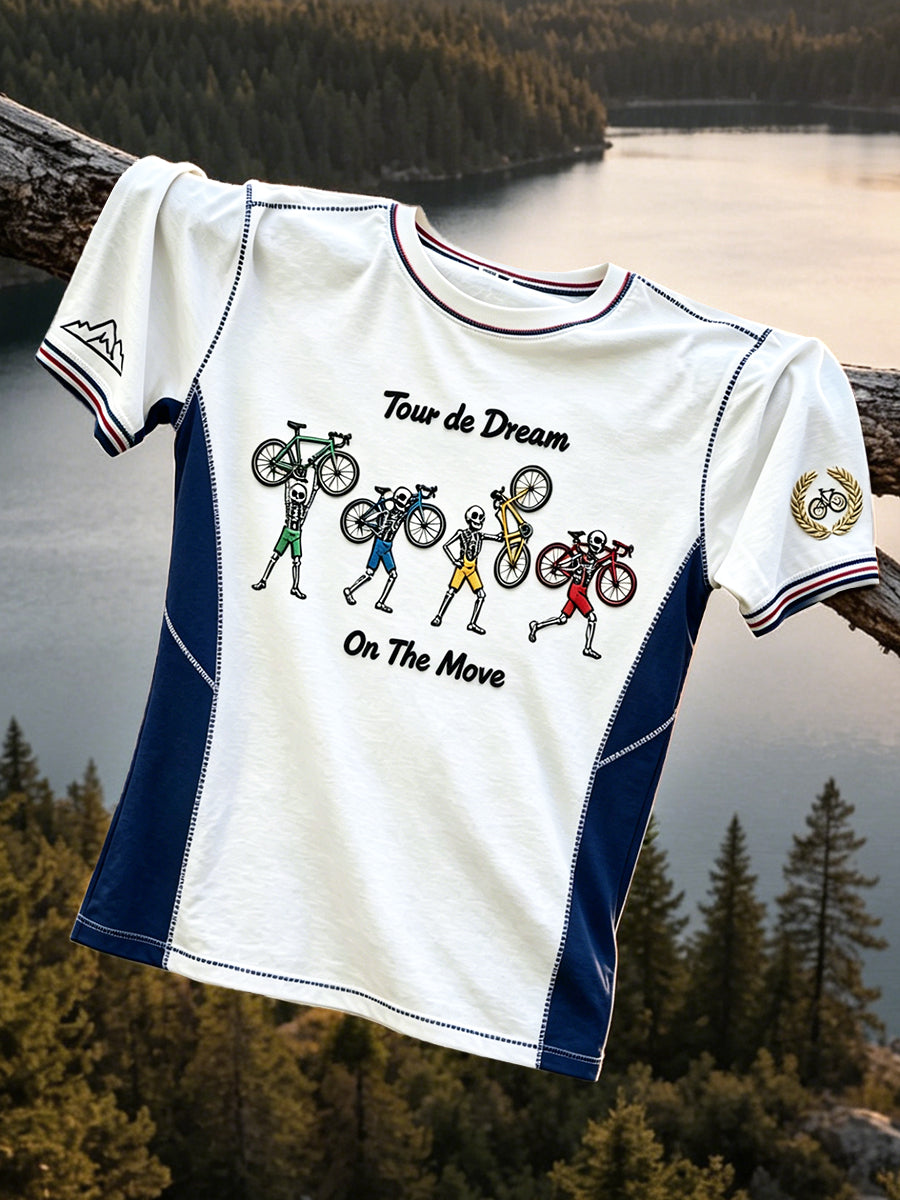 T-shirt décontracté à imprimé patchwork squelette 3D pour hommes Tour de Force française Dream Race