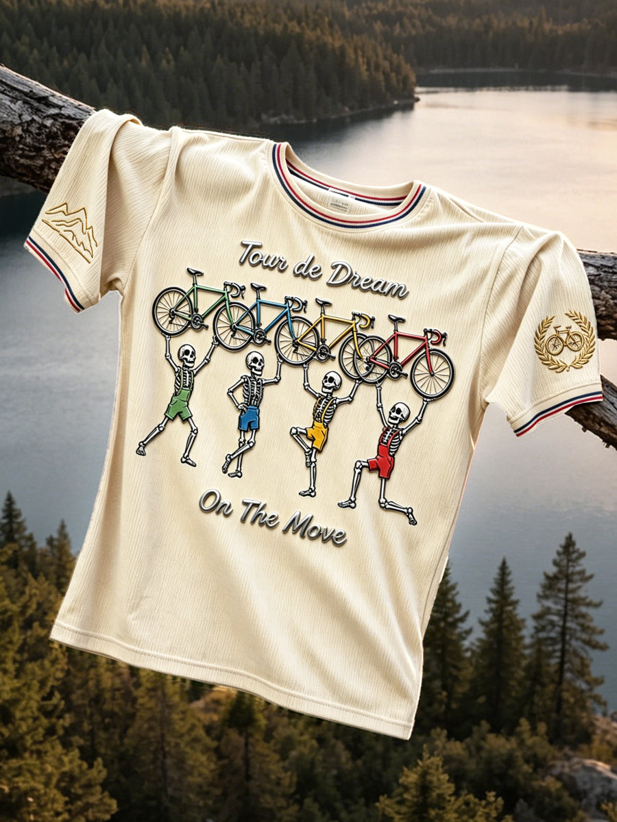 T-shirt décontracté à imprimé crâne 3D Tour de rêve blanc cassé pour homme