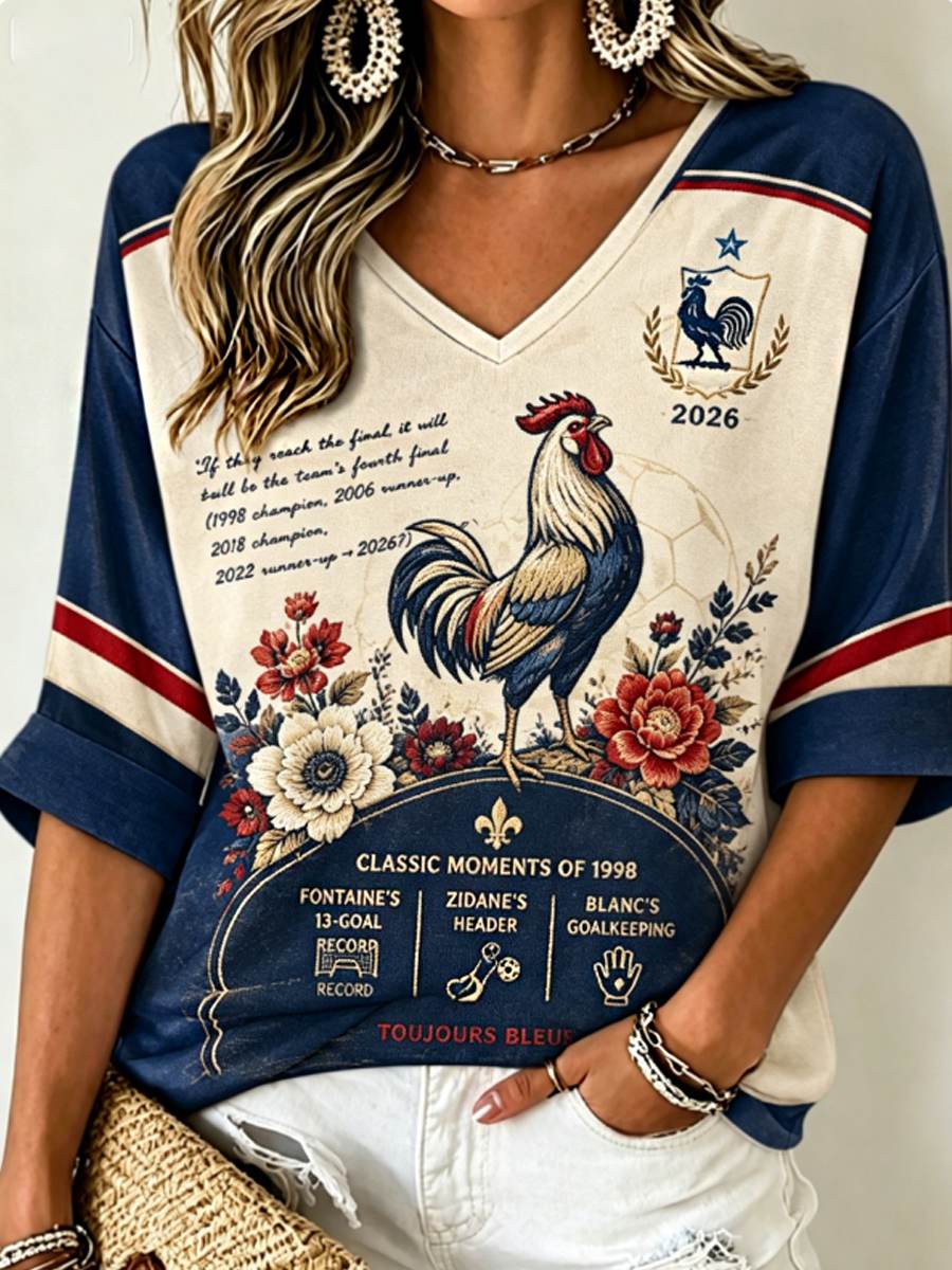 T-shirt femme à manches mi-longues et col en V