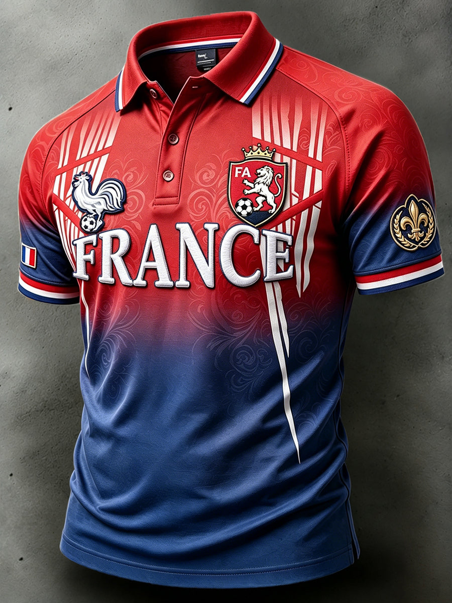 Polo décontracté à imprimé dégradé de football français pour hommes