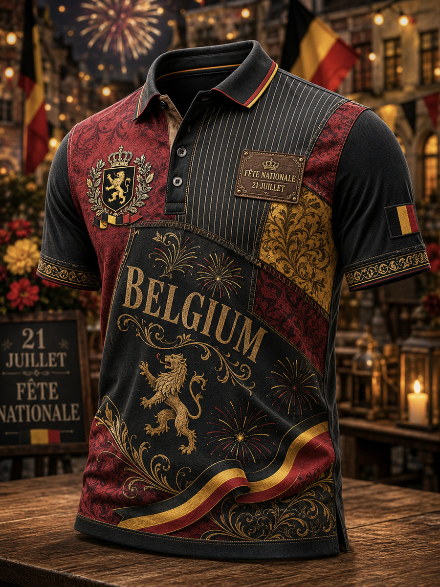 Polo à manches courtes Retro National Day Print pour homme