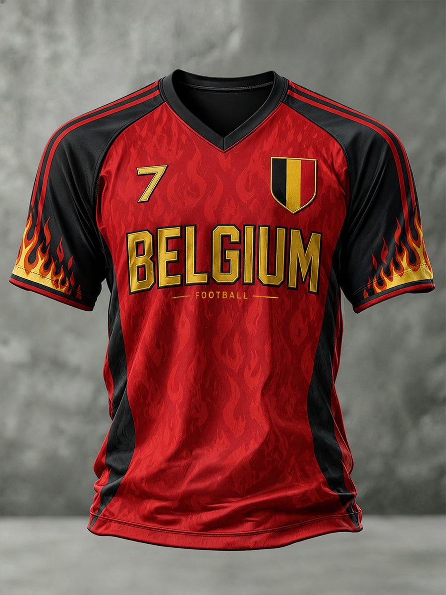T-shirt à manches courtes et col en V pour hommes, imprimé sur le thème du football