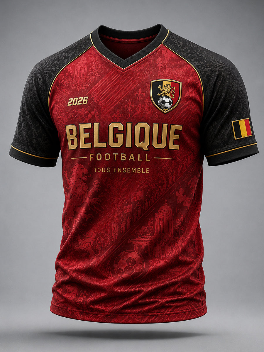 Haut à manches courtes et col en V pour homme, orné d’un imprimé football