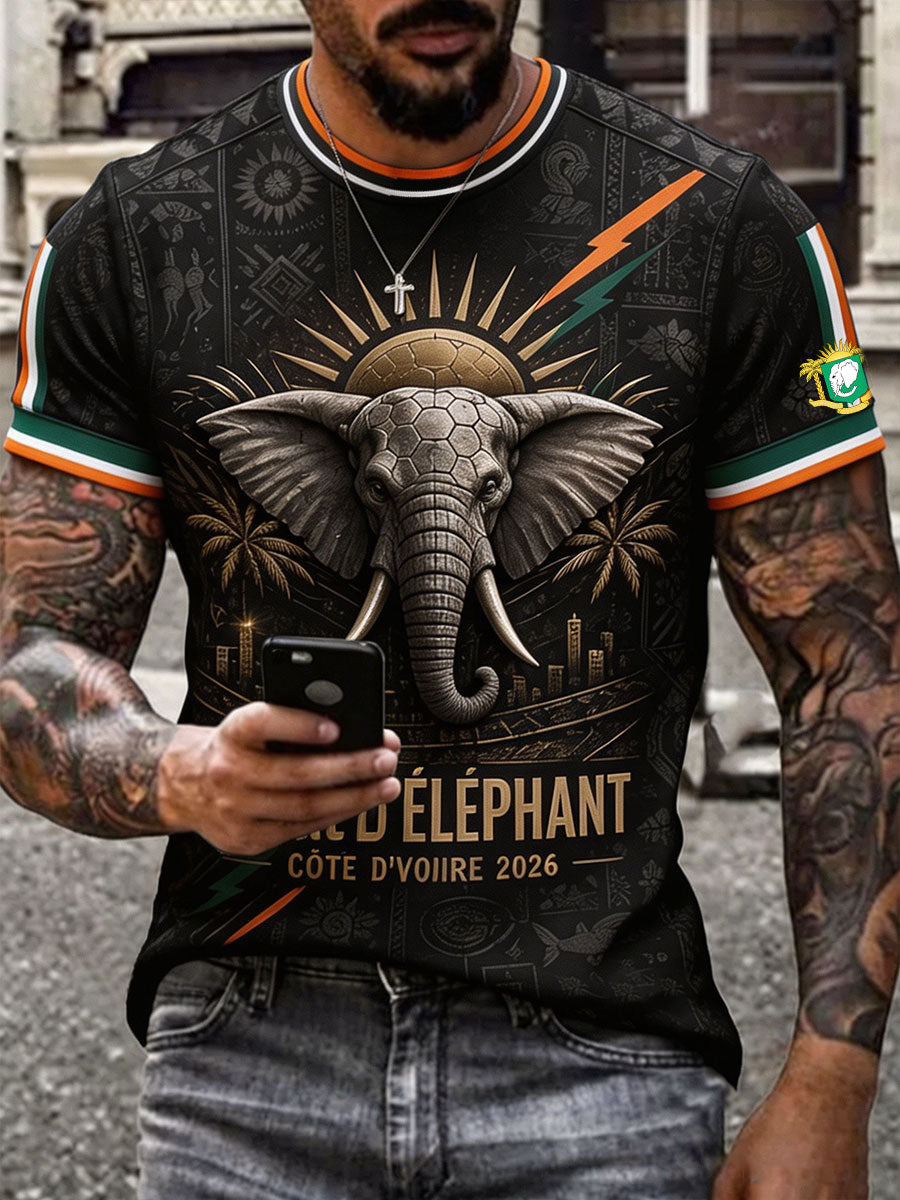 T-shirt imprimé pour passionné de football, Côte d’Ivoire, couleur ivoire pour hommes