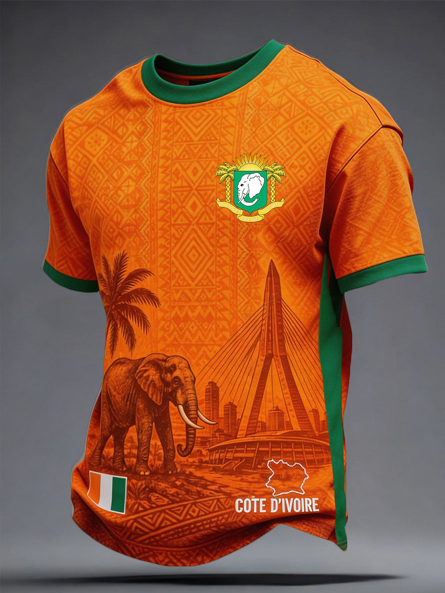 T-shirt imprimé pour passionné de football, Côte d’Ivoire, couleur ivoire pour hommes