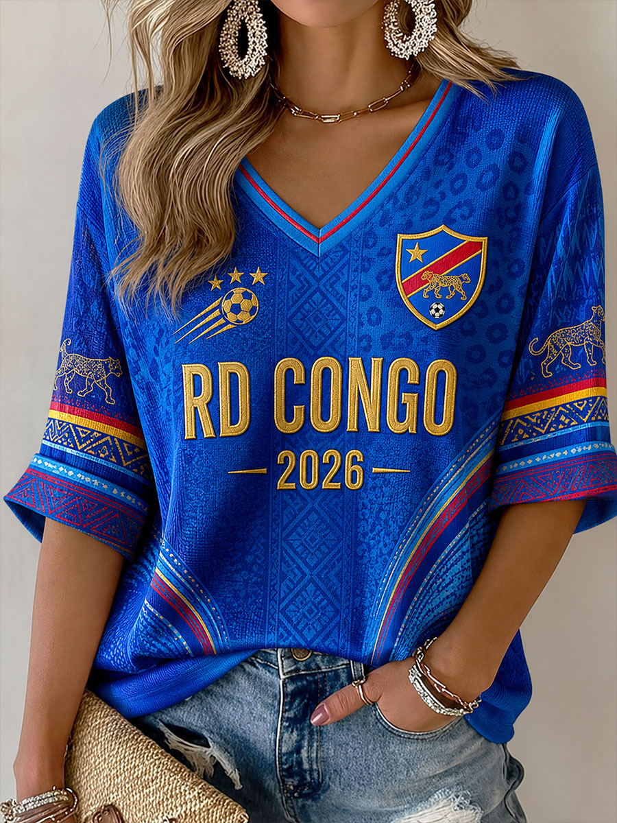T-shirt gaufré 2026 de football de la République démocratique du Congo pour femmes