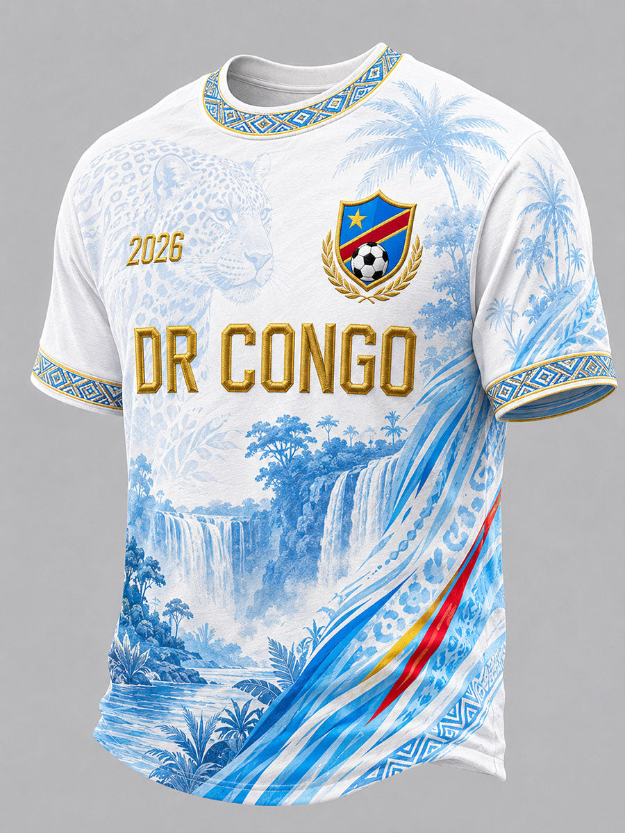 T-shirt décontracté pour homme à imprimé football de la RDC