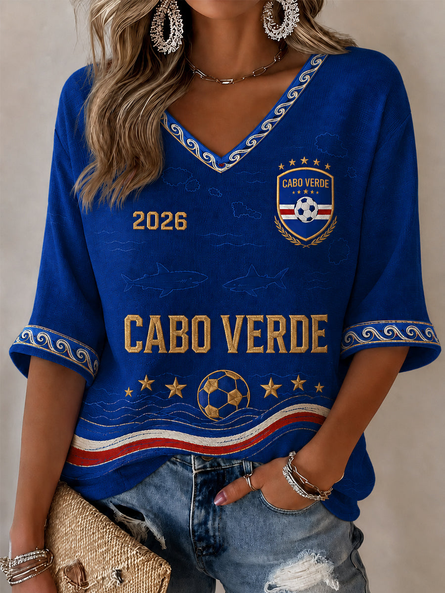 Cadeau pour femme pour les fans de football T-shirt décontracté à col en V à manches courtes