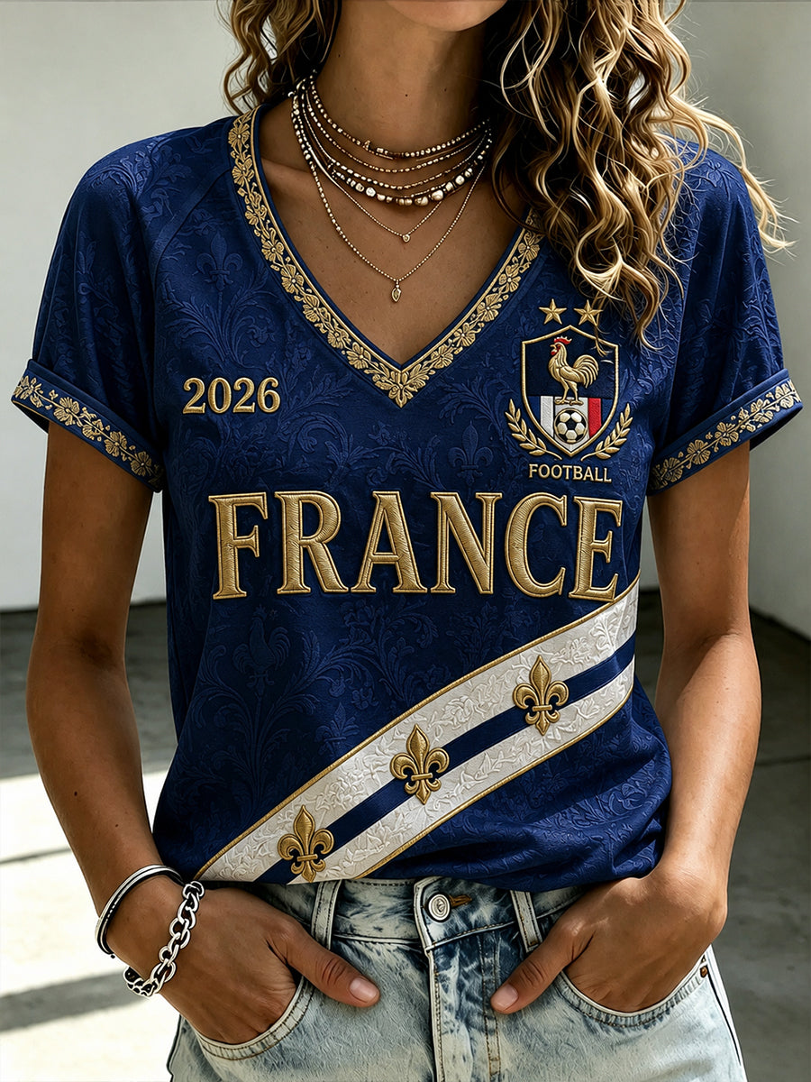 T-shirt col en V France Football pour femme