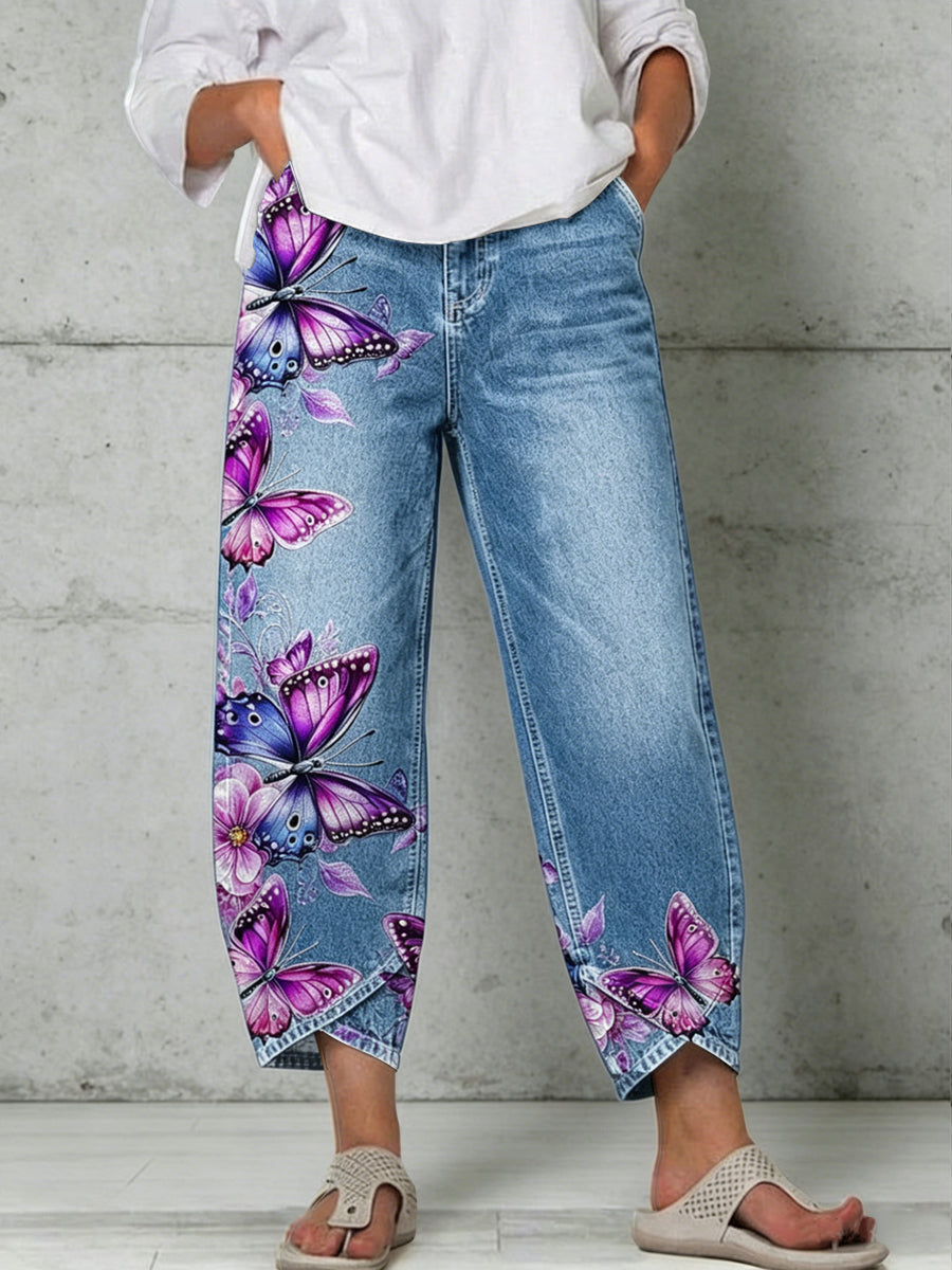 Pantalon Femme Animal Papillon Imprimé Art