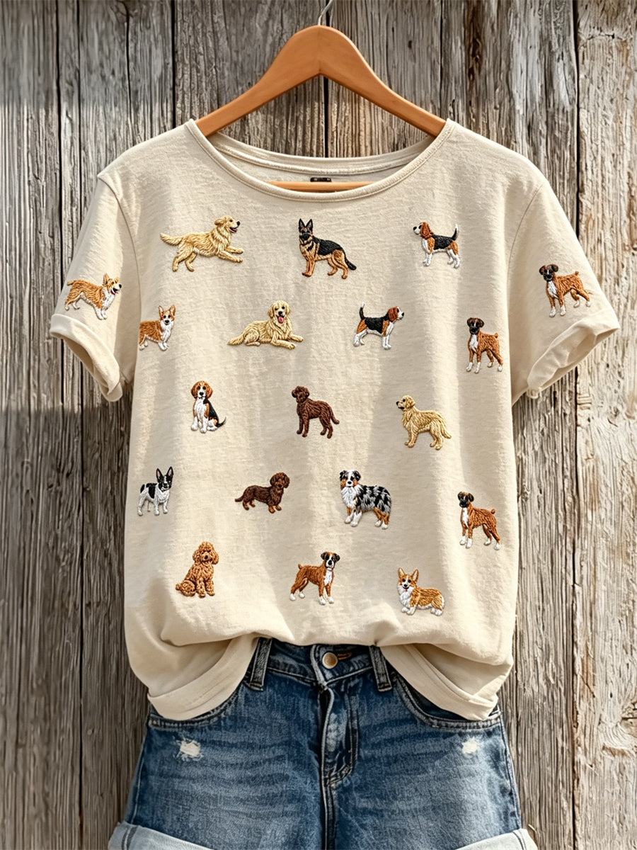T-shirt à manches courtes pour femme, motif adorable avec chiens, imprimé