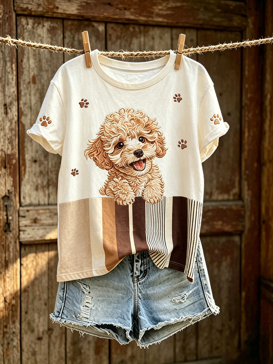 T-shirt décontracté à manches courtes pour femme, imprimé d’un mignon motif de chien