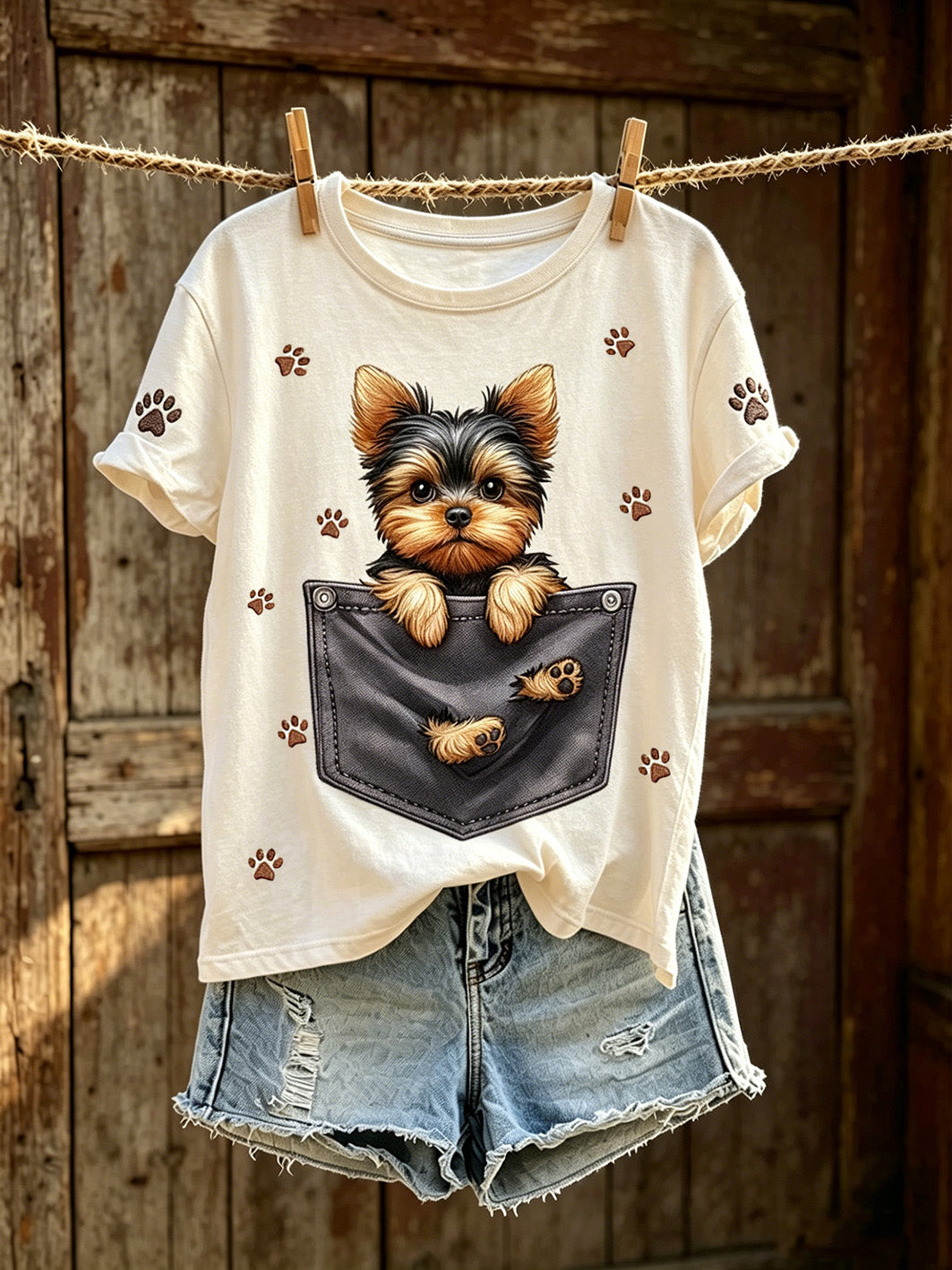 T-shirt décontracté à manches courtes pour femme, imprimé d’un mignon motif de chien