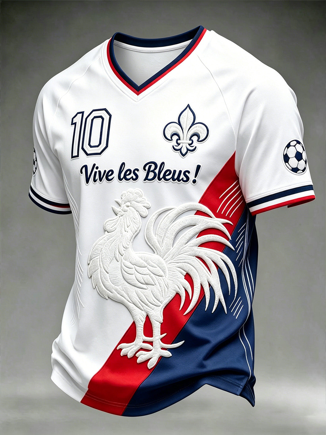 T-shirt à col en V pour hommes, motif imprimé aux motifs de football et combinaison de couleurs tendance