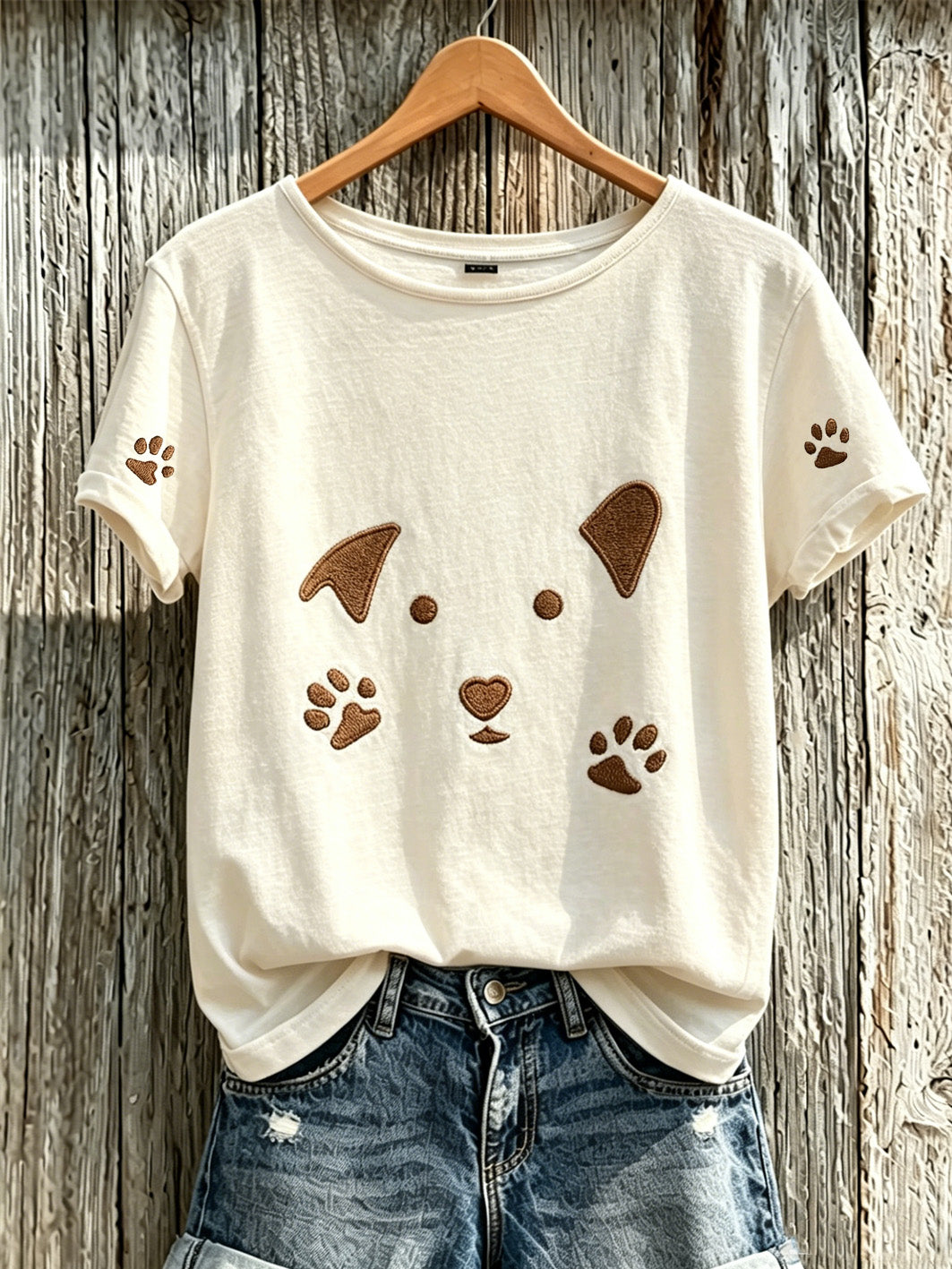 T-shirt femme à manches courtes imprimé motif chien mignon