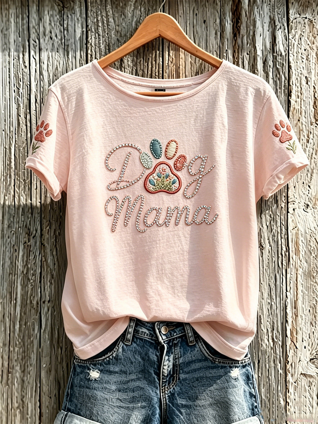 T-shirt à manches courtes imprimé mignon motif chien pour femme