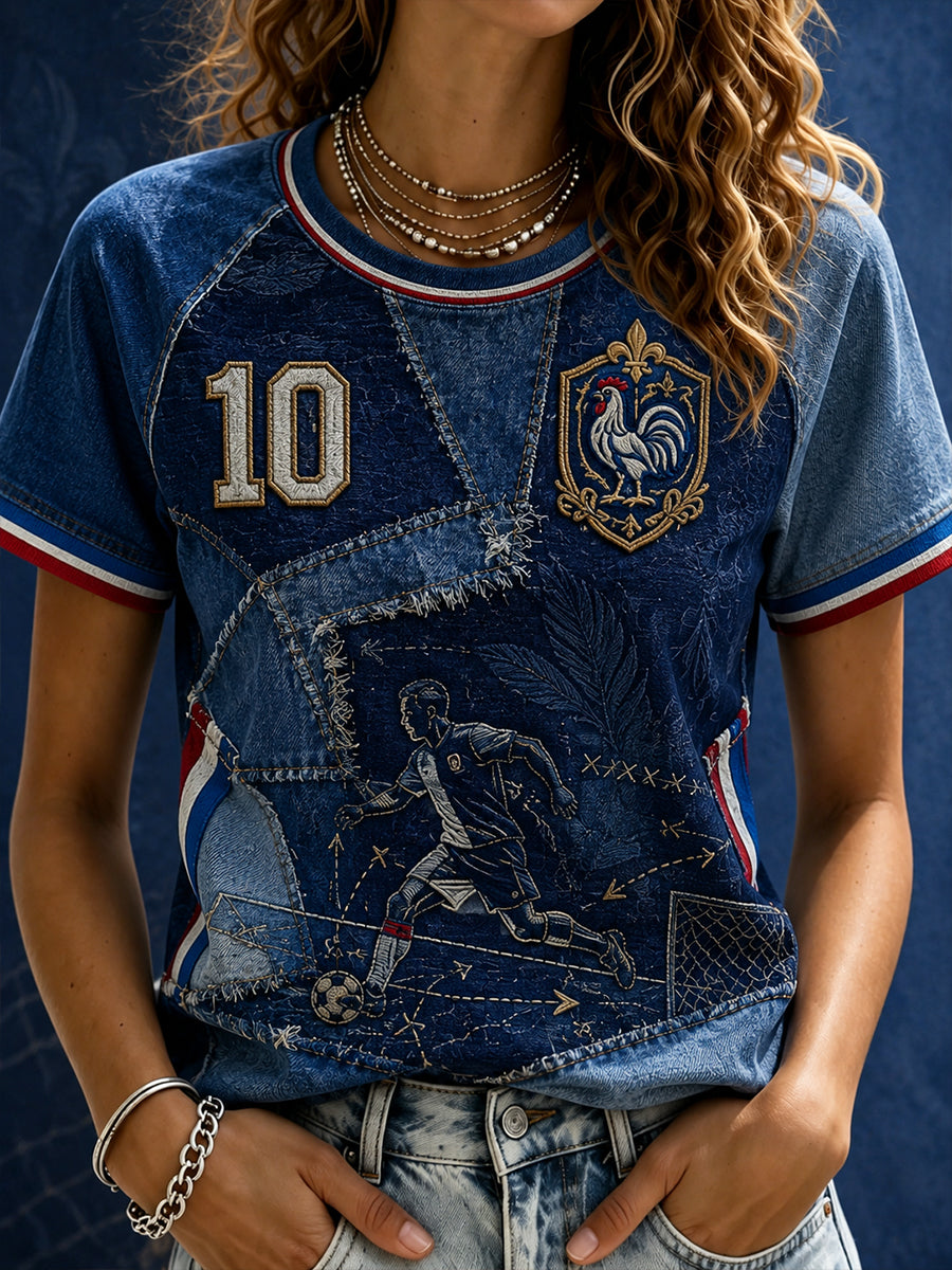 T-shirt femme France Football à col rond et manches courtes