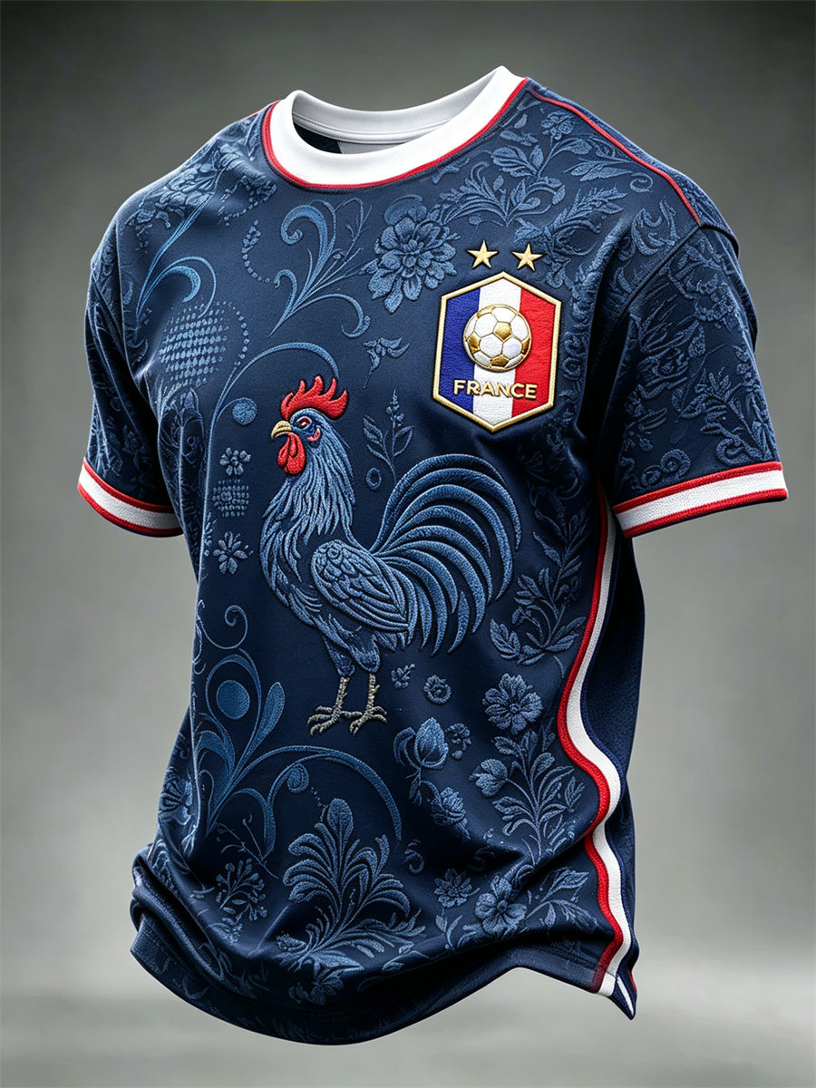 T-shirt à manches courtes pour homme France Football Coq Flag Inspired Print