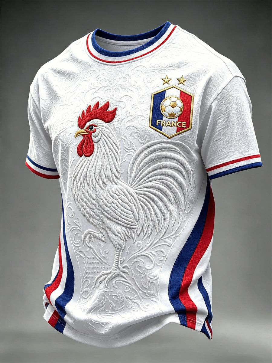 T-shirt manches courtes pour hommes, motif inspiré du drapeau français avec coq