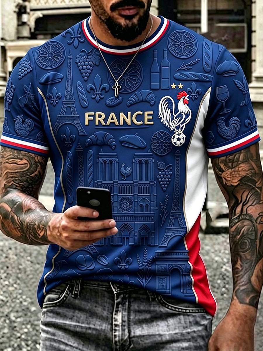 T-shirt manches courtes pour homme, motif artistique inspiré du football français
