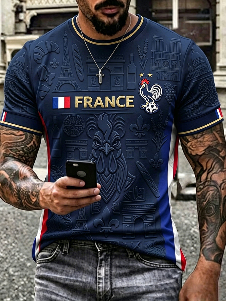T-shirt manches courtes pour homme, motif coq d’inspiration football française