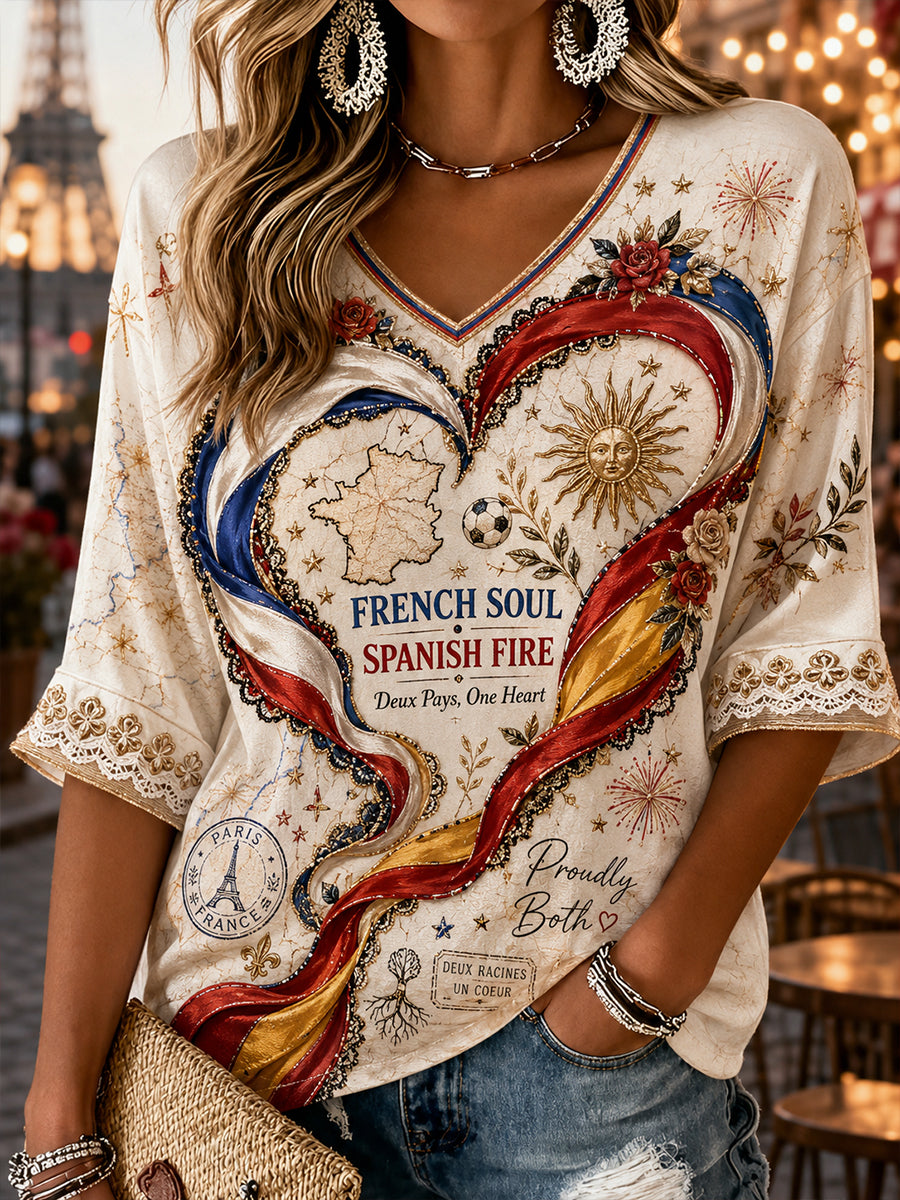 Chemise Femme en Lin Motif France Espagne Art Brut
